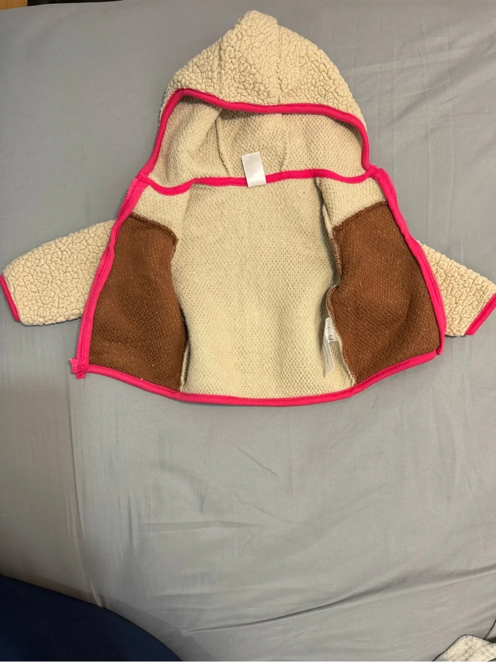 Carter's Cream & Brown Sherpa Hoodie with Pink Trim